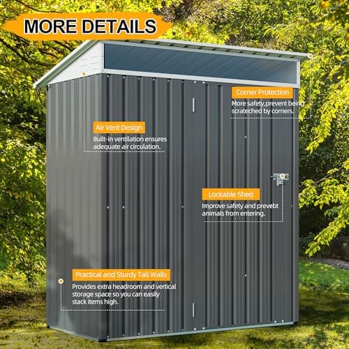 Shintenchi 5x3 FT Outdoor Storage Shed with Window, Outdoor Waterproof Storage Shed Metal Garden Shed with Lockable Single Door, Weather Resistant Tool Storage House Shed for Garden,Backyard,Drak Gray