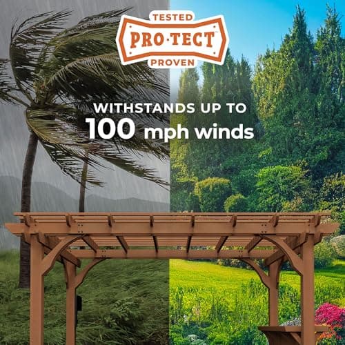 Backyard Discovery Ashland 14' x 10' Cedar Wood Pergola Kit with Trellis Roof, Built-In Bar Top, All-Season Durability, High-Wind Rating, PowerPort, Shade for Outdoor Patio, Deck, Garden, Entertaining