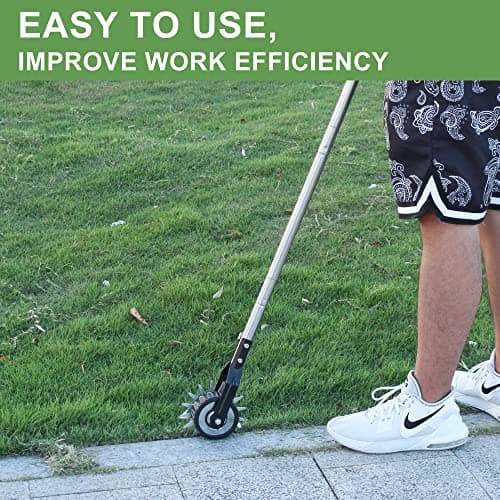 Wheel Rotary Edger Lawn Tool, Grass Edge Trimmer, Sidewalk Manual Lawn Edger, Strong 3 Sections Stainless Steel Handle with Cushion Grip, 58.3-Inch
