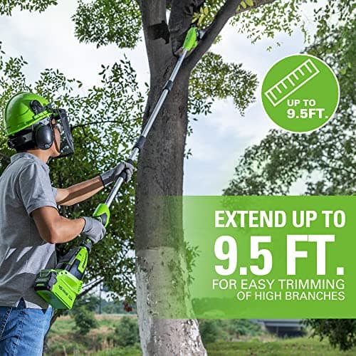 Greenworks 40V 10" Brushless Pole Saw + Pole Hedge Combo, 2.5Ah Battery and Charger Included