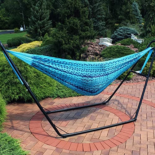 Sunnydaze Handwoven XXL Thick Cord Mayan Double Hammock for Outside - 625-Pound Capacity Heavy-Duty Outdoor Hammock - Blue