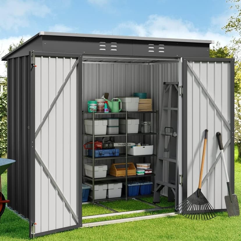 Gizoon 6' x 4' Outdoor Storage Shed with Double Lockable Doors, Anti-Corrosion Metal Garden Shed, Waterproof Shed Outdoor Storage Clearance for Backyard Patio Lawn-Green