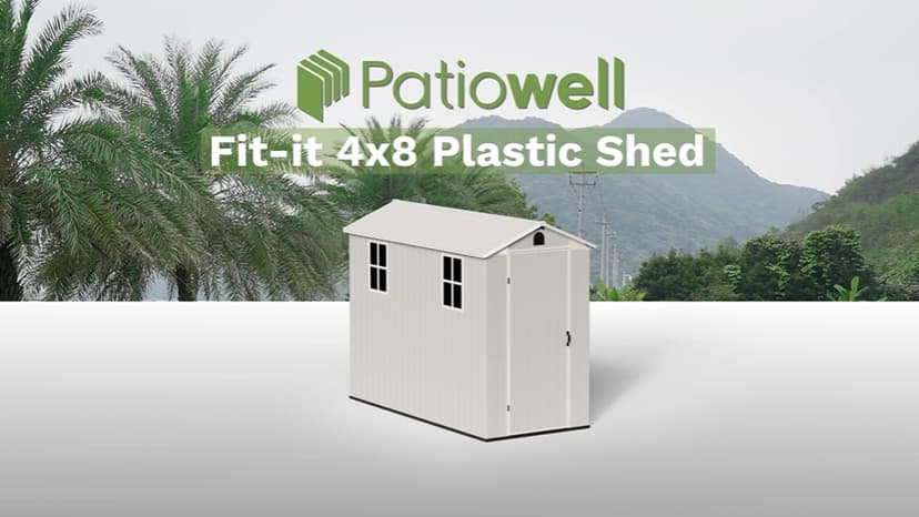 Patiowell 4' x 8' Outdoor Storage Shed with Floor, Plastic Shed Outside Resin Tool Shed with Two Windows and Lockable Door for Backyard Garden Patio Lawn, White (Fit-it Shed)