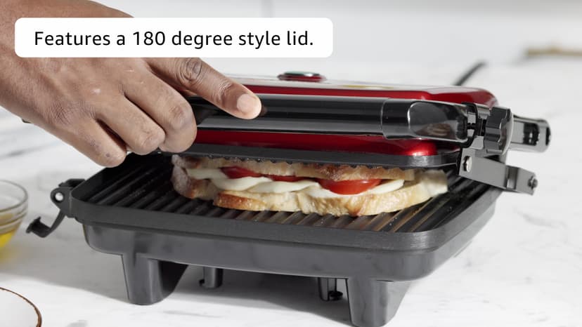 Hamilton Beach Panini Press Sandwich Maker & Electric Indoor Grill with Locking Lid, Opens 180 Degrees for any Thickness for Quesadillas, Burgers & More, Nonstick 8" x 10" Grids, Red (25462Z)