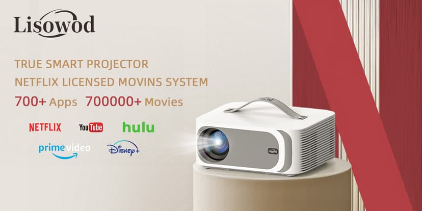 [AI Movin 2.0 System/1200 ANSI/Auto Focus] Projector-4K with WiFi 6 and Bluetooth, 30W DoIby Audio Netflix-Licensed Outdoor-Projector, Lisowod 1080P Smart Portable Proyector with HDR10+ 2025 Upgraded