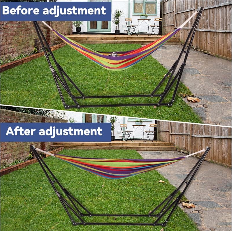 Hammock with Foldable Steel Stand,Frabic Tension Adjustable,Carrying Bag Included, 616 lbs Weight Capacity, Portable Suitable for Outside Garden Yard Outdoor Inhouse Multicolour