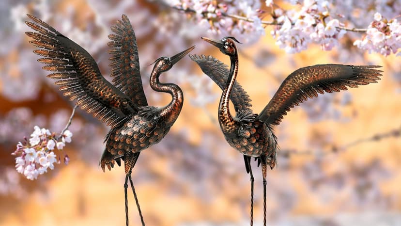 chisheen Garden Statue Outdoor Metal Heron Crane Yard Art Sculpture for Lawn Patio Backyard Decoration,46 inch (2-Pack)