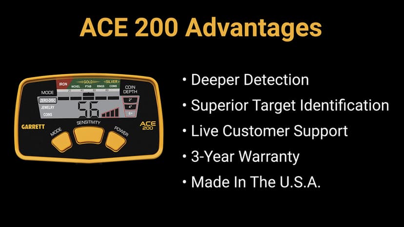 Garrett ACE 200 Metal Detector for Adults and Kids, Made in USA, Waterproof Search Coil