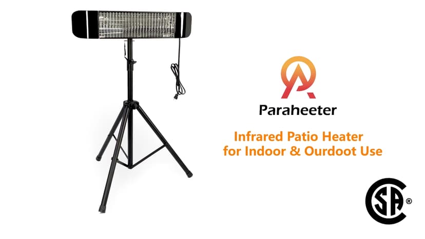 Paraheeter Electric Outdoor Heater, Infrared Patio Heater for Outdoor/Indoor Use, Wall Mounted/Ceiling/Tripod Infrared Heater Outdoor, 1500W Electric Patio Heater, CSA certificate.