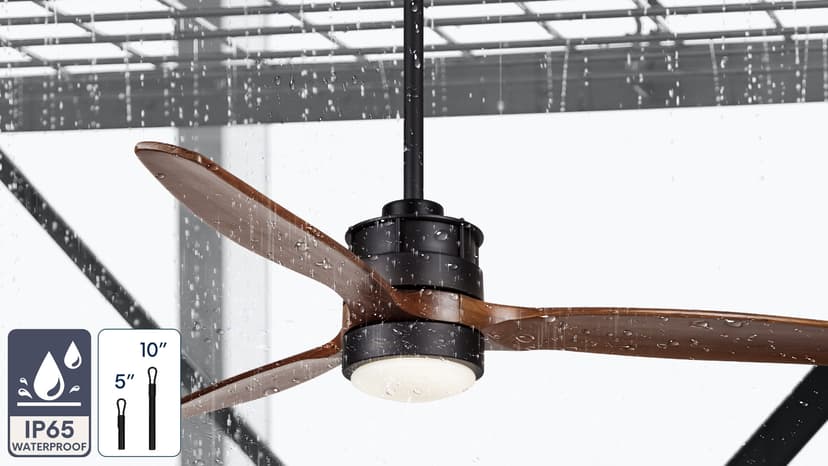 EKIZNSN 42'' Outdoor Waterproof Ceiling Fan with Light for Patios, 3 Blade Wet Rated Ceiling Fans, DC Motor w 6 Speeds, Walnut Wood