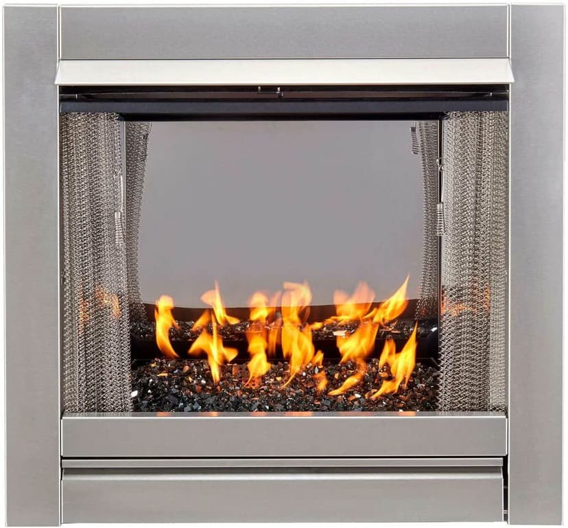Duluth Forge Ventless Stainless Outdoor Gas Fireplace Insert with Reflective Black Glass Media - 24,000 BTU, Manual Control - Model# DF450SS-G-RBLK