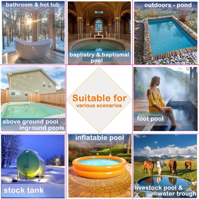 1800W Titanium Portable Fully Submersible Electric Pool And Hot Tub Immersion Water Heater - Gfci Plug, Thermostat For Bathtub, Inflatable, Swimming Above Ground Pools,Baptistry, Baptismal Pool
