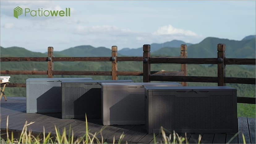 Patiowell 100 Gallon Resin Deck Box, Waterproof Large Outdoor Storage Box for Patio Furniture and Garden Tools, Black