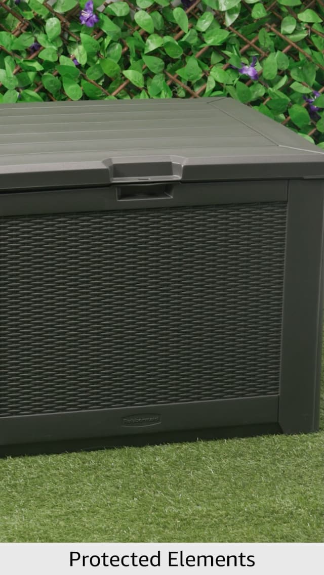 Rubbermaid Medium Resin Outdoor Storage Deck Box (74 Gal), Weather Resistant, Black, Deck Organization for Home/Backyard/Pool Chemicals/Toys/Garden Tools/Porch/Patio Cushions