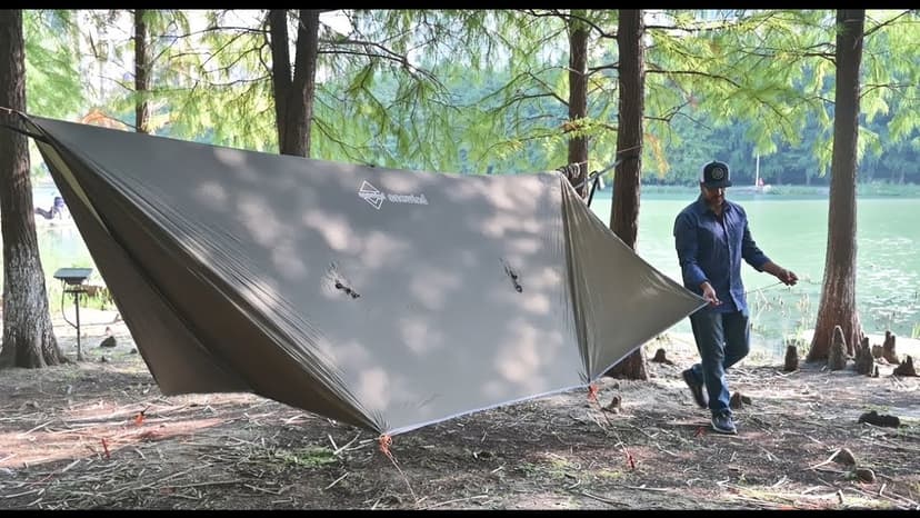 onewind 12×10 ft Hammock Tarp, Ultralight Tarp Silnylon Hammock Rain Fly Lightweight Waterproof Camping Tent Tarp with Doors, Easy to Setup with Stuff Sack, Tent Stakes, OD Green