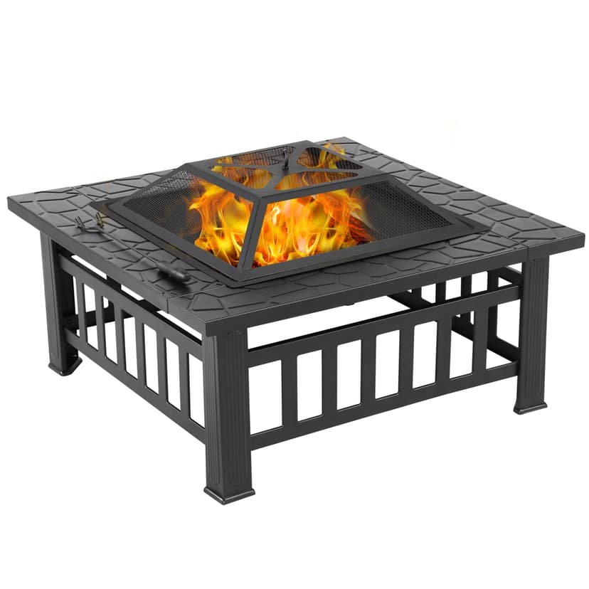 Yaheetech Multifunctional Fire Pit Table 32in Square Metal Firepit Stove Backyard Patio Garden Fireplace for Camping, Outdoor Heating, Bonfire and Picnic