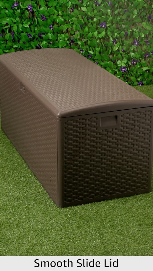 Amazon Basics Outdoor Patio Storage Box 150 Gallon Deck Box, Waterproof and Weather-resistant, Furniture Cushions Garden Tools, Brown