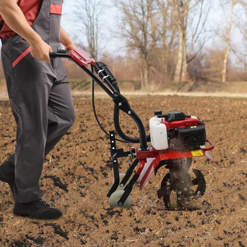 4-Stroke 63CC Gas Powered Tiller Cultivator Garden Yard Rototiller Tilling Tool Gas Tiller- Ideal for Garden, Lawn, Soil Cultivation, Weed & Digging