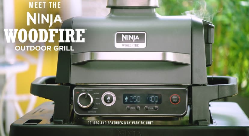 Ninja | Woodfire Series | 7-in-1 (Grill, BBQ, Roast, Air Fry, Dehydrate, Broil, Smoke) | Portable & Weather Resistant | Cook Up To 6 Steaks & 30 Hot Dogs | Woodfire Pellets included | OG701