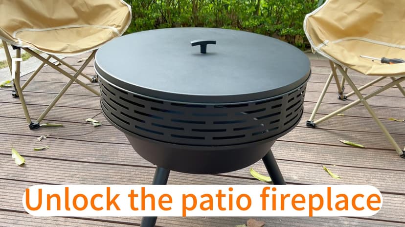 3-in-1 Fire Pit with Grill & Lid, 23" Outdoor Fire Pit Table, Cast Iron Wood Burning Firepit, Heavy Duty Fire Bowl for Outside Patio, Backyard Fireplaces, Large BBQ Pit Table with Fire Poker
