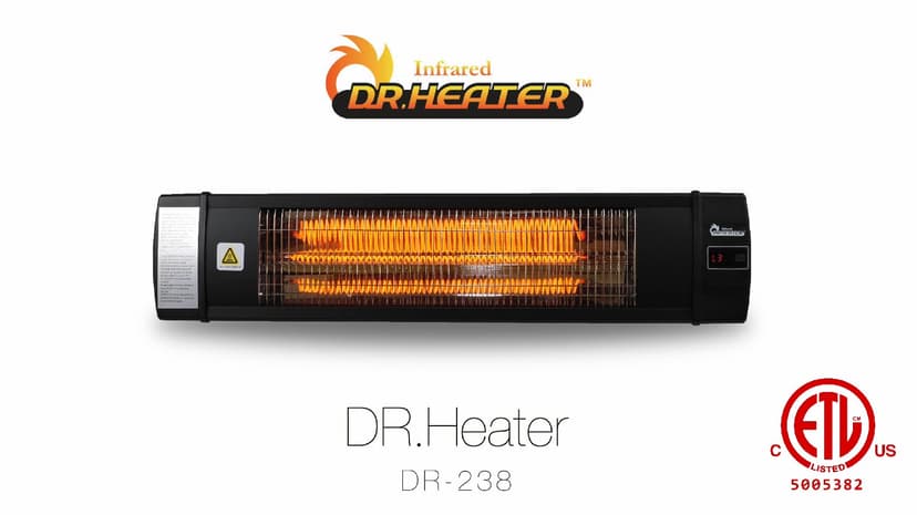Dr Infrared Heater DR-238 Carbon Infrared Outdoor Heater for Restaurant, Patio, Backyard, Garage, and Decks, Standard, Black