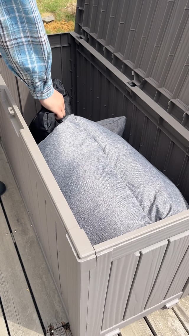 NUNU LAB 74 Gallon Outdoor Storage Box,Large Resin Sturdy Deck Box, Backyard Outside Storage Box Waterproof with Double Wall Panels,Package Delivery Garden Hose Storage Bin Outdoor Tool
