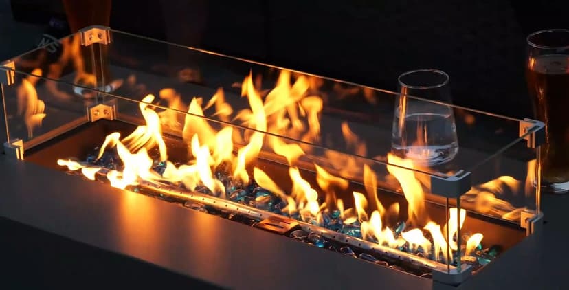 42" Rectangular Propane Fire Pit – 50,000 BTU Fire Table with Wind Guard Glass, Lid, Rocks and Cover – Backyard Fire Pits Outdoor – Propane Gas Fireplace for Deck or Patio (Grey, 42" Standard)