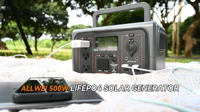 ALLWEI Portable Power Station 500W, 512Wh LiFePO4 Battery, UPS Function, 2.5Hrs Fast Charge, 3 AC Outlets(Surge 1000W), Solar Generator for Outdoor Camping RV CPAP Home Emergency