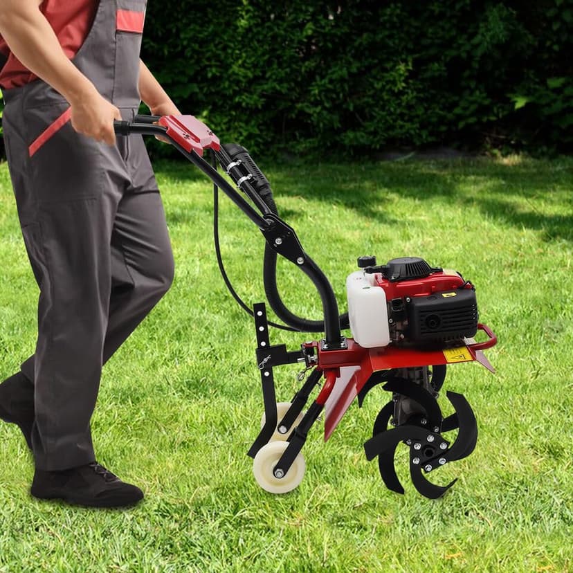 4-Stroke 63CC Gas Powered Tiller Cultivator Garden Yard Rototiller Tilling Tool Gas Tiller- Ideal for Garden, Lawn, Soil Cultivation, Weed & Digging