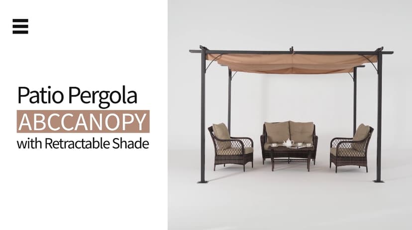 ABCCANOPY Patio Pergola 11x11 - Outdoor Sun Shade Canopy with Retractable Roof for Garden Porch Backyard (Gray)