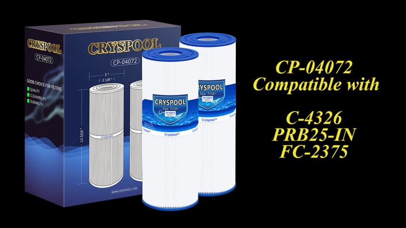 Cryspool® 04072 Filter Compatible with PRB25-IN Hot Tub Filter, C-4326, FC-2375, 3005845, R172327, R173429, 33521, 25392, 817-2500, 5X13 Drop in Spa Filter, 2 Pack
