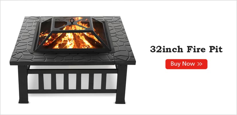 SINGLYFIRE 32 Inch Fire Pit Table for Outside Square Metal Firepit Outdoor Wood Burning Large Steel Bonfire Pit for Patio Backyard Garden with Waterproof Cover,Spark Screen,Log Grate,Poker