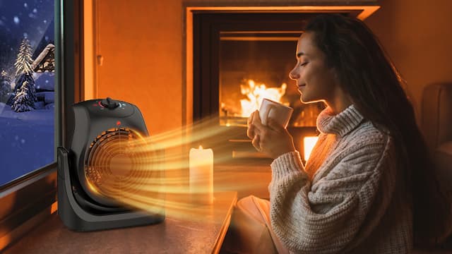 LifePlus 2 in 1 Heater Fan Combo, Portable Cooling Desk Fan, Air Circulator Fan 45° Tilt, 2 Wind Speeds, 1500W Overheat Protection Personal Small Floor for Home Office Black