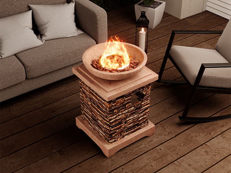 SUNBURY Outdoor Propane Fire Pit, Gas Fire Pit for Outside Patio, Stone Outdoor Fire Table Fire Column 40,000 BTU Propane Fire Tables Firepit Table w Lava Rocks, CSA Certified, Waterproof Cover