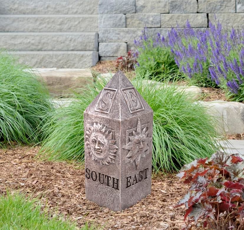 Mark Feldstein & Associates Sun and Moon Celestial Compass Resin Stone Look Outdoor Garden Pillar, 13 Inch