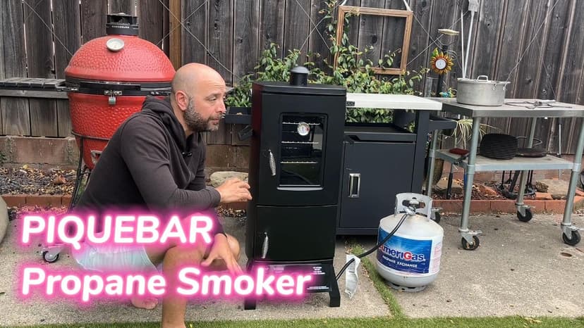 Propane Smoker with Cover, Vertical Smoker Grill with Temperature Control Outdoor Heavy Duty Three Removable Smoking Shelves, Black