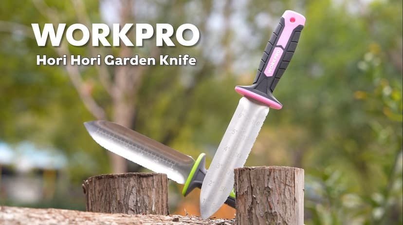 WORKPRO Hori Hori Garden Knife, 7" Stainless Steel Blade with Cutting Edge, Garden Tools with Oxford Sheath, Ergonomic TRP Handle with Hanging Hole for Weeding, Planting, Digging, Green