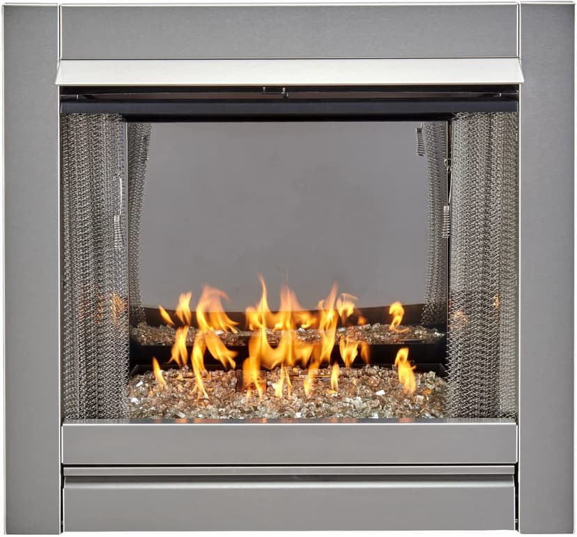 Duluth Forge Ventless Stainless Outdoor Gas Fireplace Insert with Reflective Crystal Glass Media - 24,000 BTU, Manual Control - Model# DF450SS-G