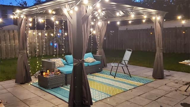 PURPLE LEAF 10' X 12' Permanent Hardtop Gazebo Aluminum Gazebo with Galvanized Steel Double Roof for Patio Lawn and Garden, Curtains and Netting Included, Grey