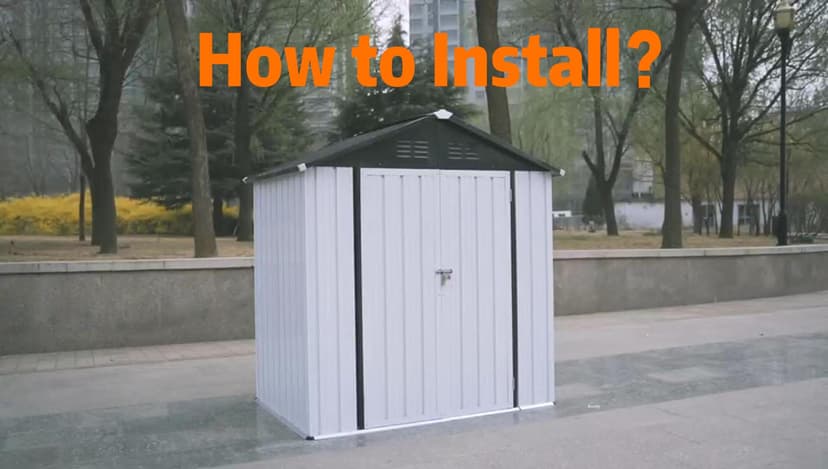 6x4 Ft Storage Shed with Floor, Permanent Steel Building with Lockable Doors & Air Vent for Backyard Garden Patio Lawn - White+Black