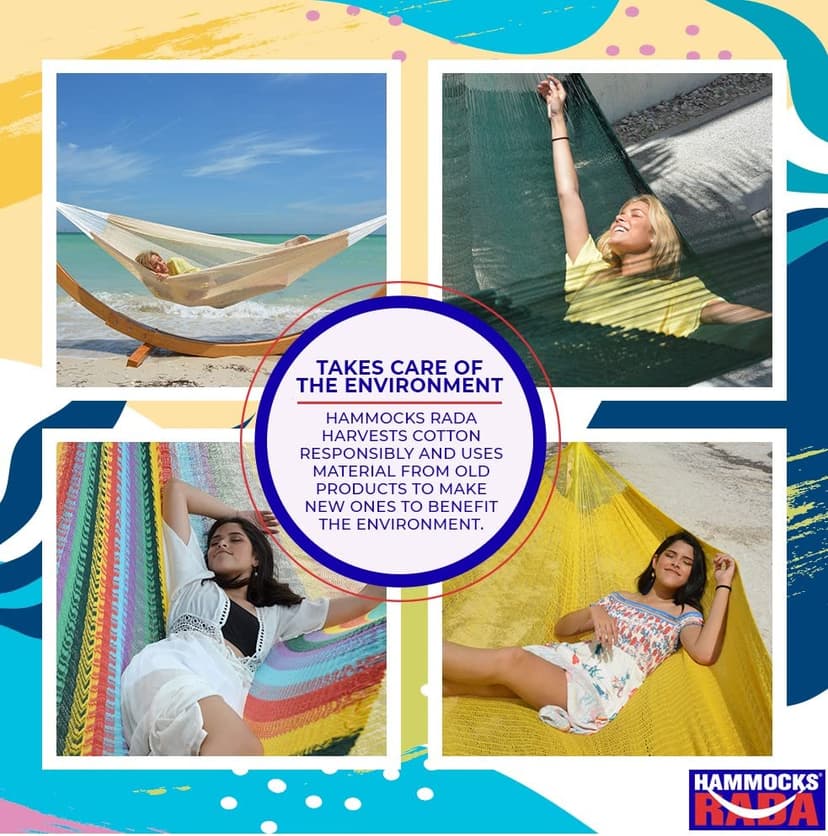 Hammocks Rada - Fits 12.5 to 13 Feet - Matrimonial Size - Finest Hammock - Very Fresh and Comfortable - Original Mayan Hammock