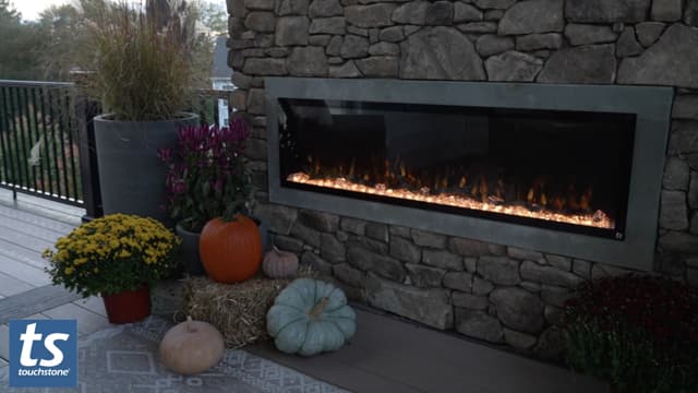Touchstone 80049 - Indoor/Outdoor Sideline Elite Smart WiFi-Enabled Electric Fireplace - 60" Wide - in-Wall Recessed or Wall Mount - Realistic 6 Color Flame - No Heat - Log & Crystal