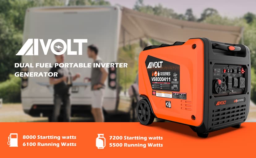 AIVOLT Dual Fuel Inverter Generator 8000 Wattages 50 Amp Gas Propane Powered Super Quiet Portable Inverter Generator for Home Use, Camping Travel RV Jobsite, 50 State Approved