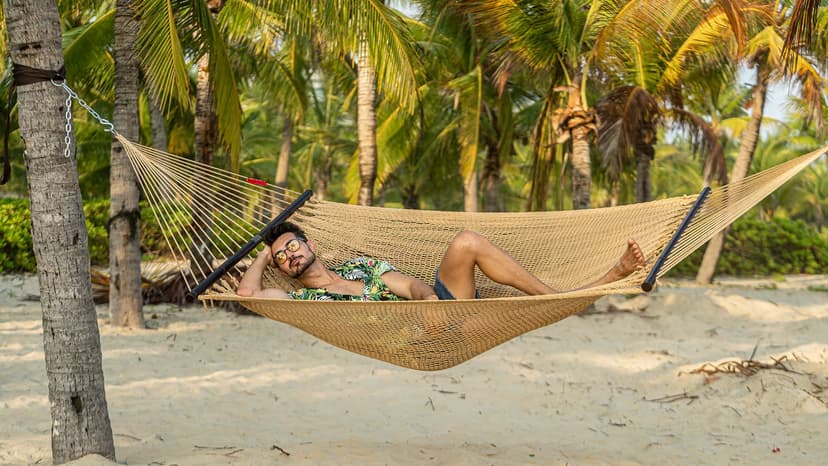 Lazy Daze Hammocks 10.5 FT Double 2 Person Caribbean Rope Hammock, Hand Woven Polyester Hammock with Spreader Bars, for Outside Outdoor Backyard Patio Poolside,450 LBS Capacity, Tan