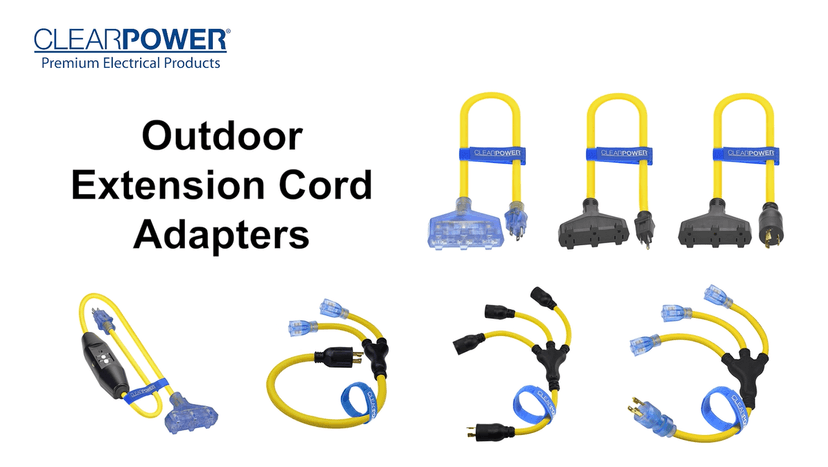Clear Power 2ft (Short) 3 Outlet Extra Heavy Duty Extension Cord Adapter, 12/3 20Amp Twist-to-Lock Plug to U-Ground Connector, Water & Weather Resistant, Flame Retardant, Yellow, DCAC-0062-DC