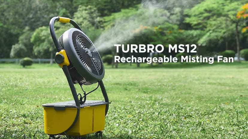 TURBRO Cordless Misting Fan with 11L Tank, High Pressure Spray Nozzles, 15ft Mist Range, Up to 50 Hours Run Time with Rechargeable Battery, 360° Swivel Wheels, Ideal for Patio, Pool and Outdoor Use