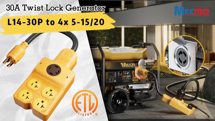 MECMO NEMA L14-30P to Four 5-20R/5-15R & L14-30R Generator Adapter Extension Cord, 4 Prong Twist Locking 30 amp to 15/20/30 amp Generator Power Cord 125/250V 7500 Watts, ETL Listed