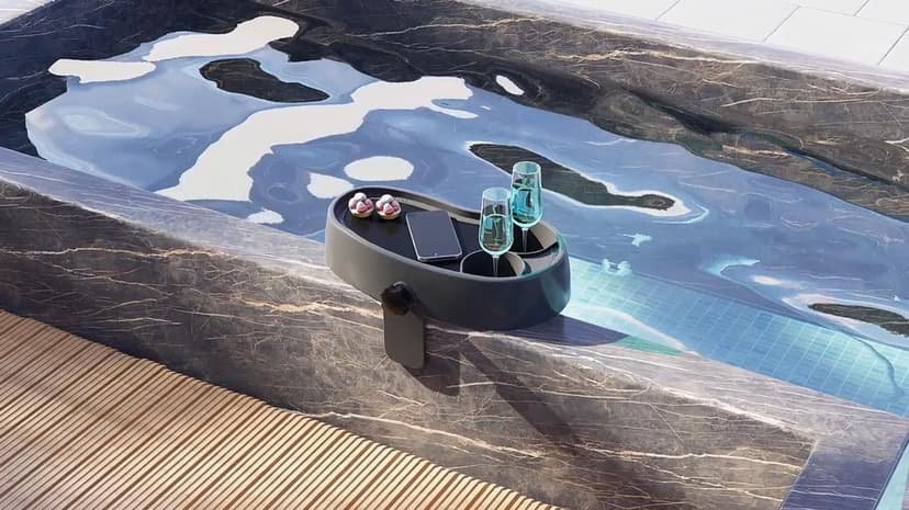 Anivia Adjustable Hot Tub Table Tray with 2 Cup Holders, Nonslip Trays, Clamps to Side of Aboveground Bathtub/Spa with Wall Thickness of 2.5'' to 7.5''