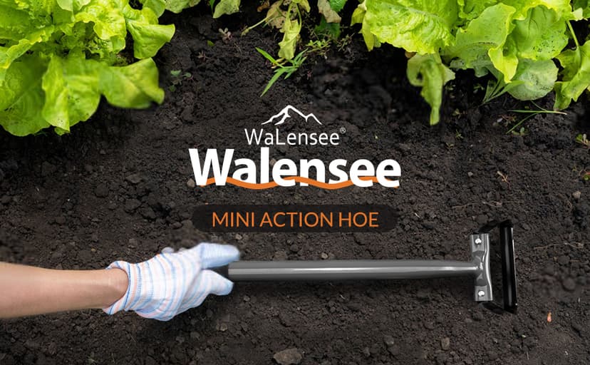 Walensee Mini Action Hoe for Weeding Stirrup Hoe Tools for Garden Hula-Ho with 14- Inch Scuffle Loop Hoe Gardening Weeder Cultivator, Sharp Durable Metal Handle Weeding Rake with Cushioned Grip, Grey
