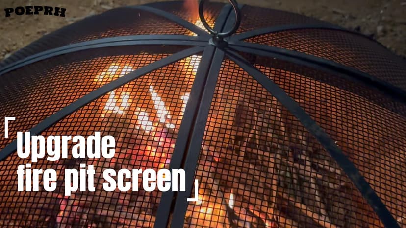 Fire Pit Spark Screen, 24Inch Fire Pit Lid Outdoor with Handle & Poker, Heavy-Duty Mesh Firepit Cove with 12 Reinforced Bars for Backyard/Beach/RV Camping